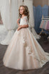 Tulle Bateau Short Sleeves Flower Girl Dresses With Applique LBQF0012